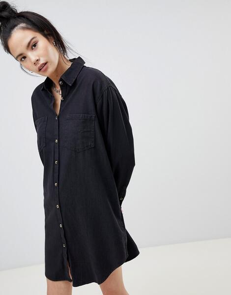 Черное выбеленное джинсовое платье-рубашка Pull&Bear - Черный 1367844