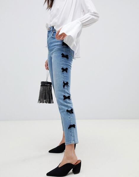 Синие узкие джинсы в винтажном стиле с бантом ASOS DESIGN Farleigh 1300662