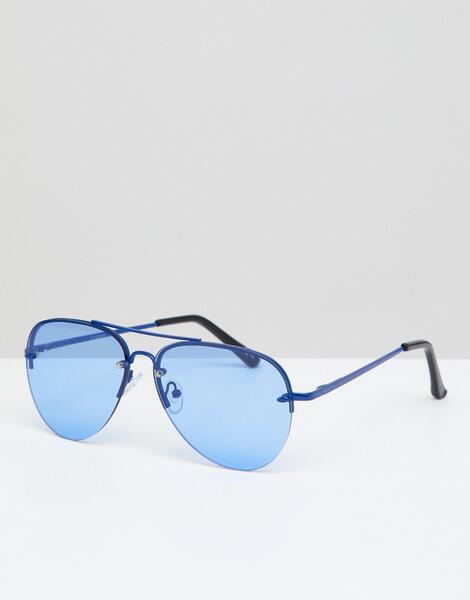 Синие металлические солнцезащитные очки-авиаторы с синими стеклами ASO ASOS DESIGN 1240328