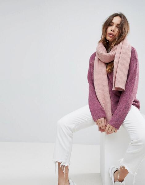 Широкий шарф крупной вязки с добавлением шерсти Weekday - Розовый 1208907