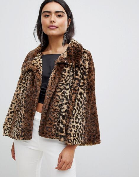 Меховая куртка с леопардовым принтом Jayley Luxurious - Коричневый 1308034