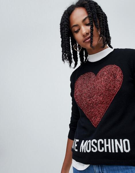 Джемпер из смеси шерсти и кашемира с блестящим логотипом Love Moschino 1258027