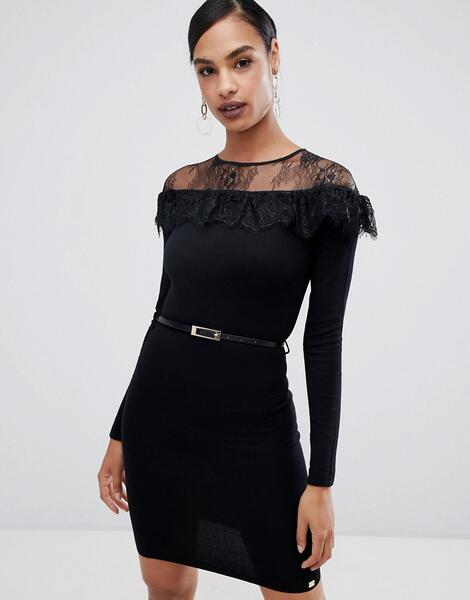 Платье-джемпер с кружевной отделкой и длинными рукавами Lipsy - Черный 1347406