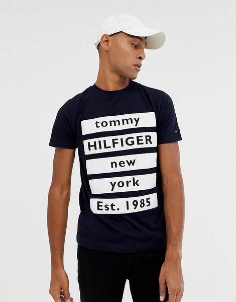 Темно-синяя приталенная футболка Tommy Hilfiger - Темно-синий 1334494