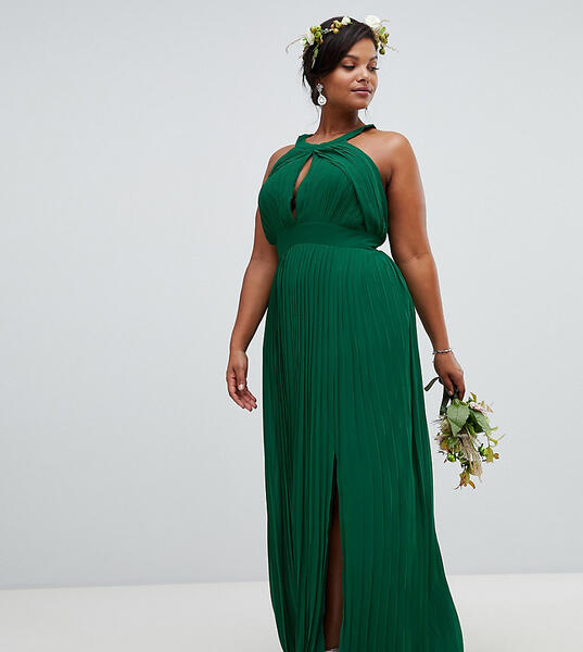 Зеленое плиссированное платье макси TFNC Plus - Зеленый 1329695