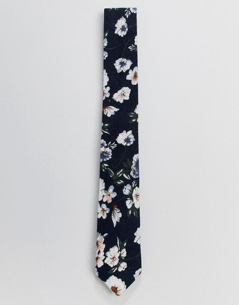 Темно-синий галстук с цветочным принтом Burton Menswear - Темно-синий 1361128