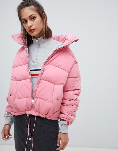 Дутая куртка с молнией Pull&Bear - Розовый 1353066