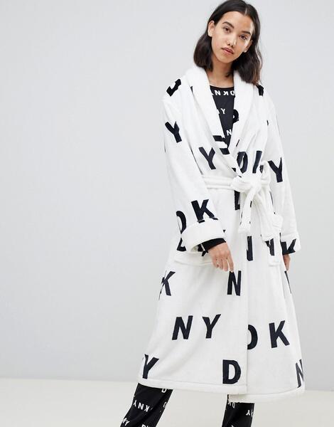 Флисовый халат с капюшоном и логотипом DKNY - Белый DKNY Jeans 1243079