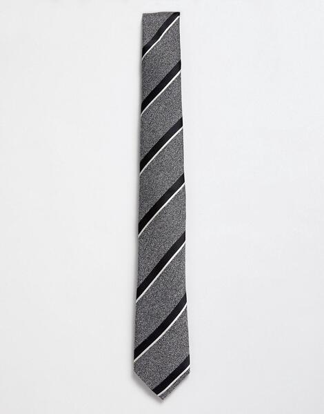 Серый шелковый галстук в полоску Moss London - Серый MOSS BROS 1346748