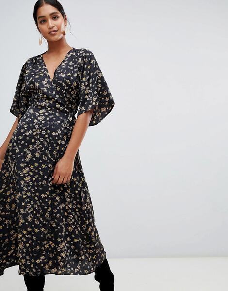 Платье миди с запахом и рукавами-кимоно Liquorish - Черный 1347024