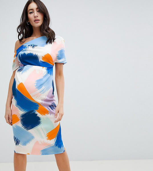 Платье-футляр с плиссировкой и абстрактным принтом ASOS DESIGN Materni Asos Maternity 1330182