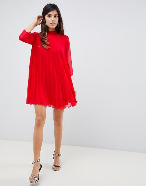 Плиссированное платье-трапеция мини ASOS DESIGN - Красный 1354453