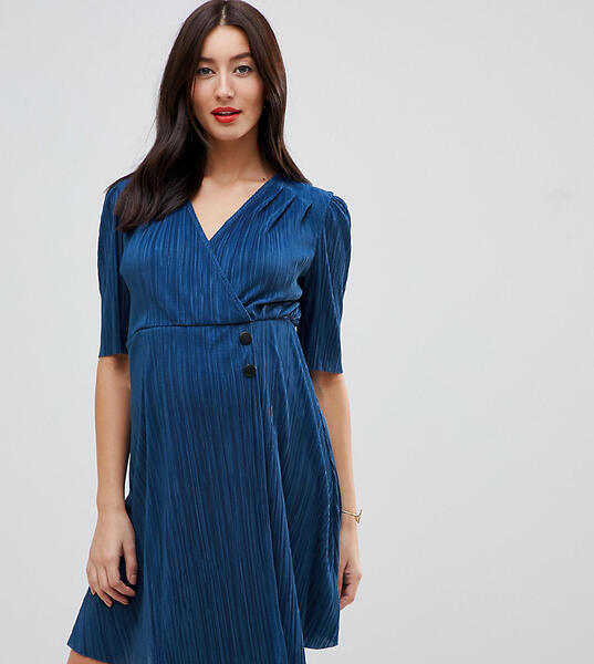 Плиссированное платье мини с пуговицами ASOS DESIGN Maternity - Синий Asos Maternity 1330191