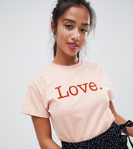 Розовая футболка с надписью love Miss Selfridge Petite - Розовый 1339146