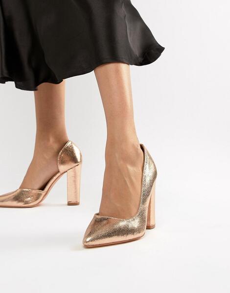 Розово-золотистые туфли на блочном каблуке Glamorous - Золотой 1270501