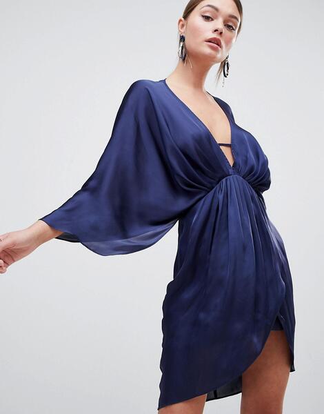 Атласное платье-кимоно мини с глубоким декольте ASOS DESIGN 1284572
