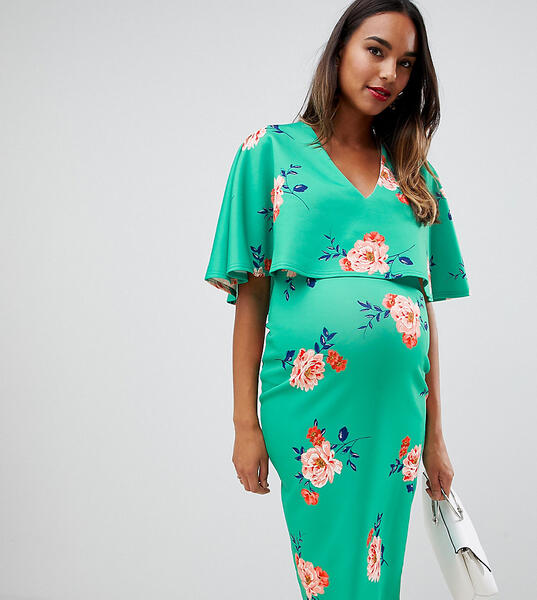 Двухслойное облегающее платье в цветочек для кормящих мам с кейпом ASO ASOS Maternity - Nursing 1301332