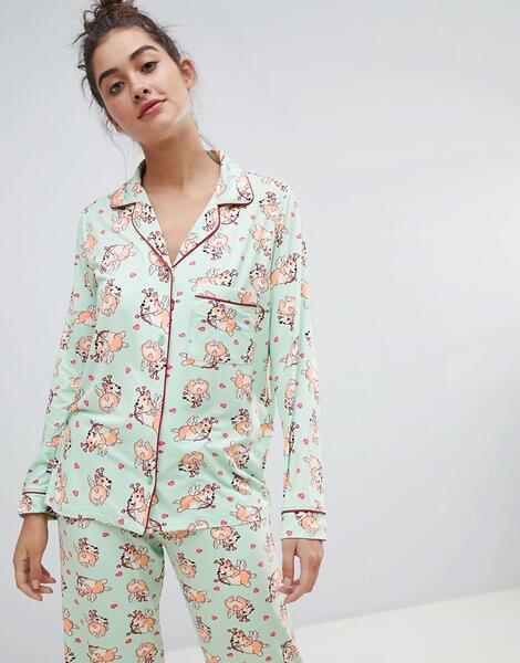 Пижама с принтом собак Chelsea Peers - Зеленый 1320754