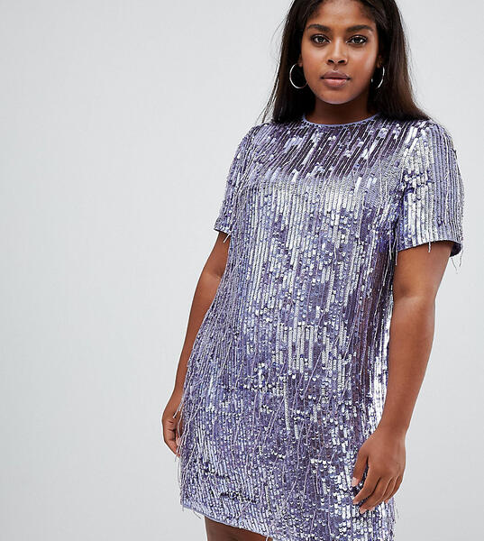 Платье мини с отделкой пайетками ASOS DESIGN Curve - Фиолетовый Asos Curve 1275336