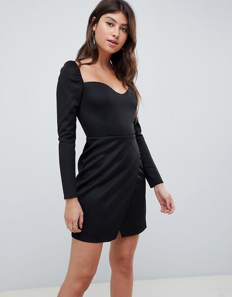 Платье мини с длинными рукавами и запахом ASOS DESIGN - Черный 1331007