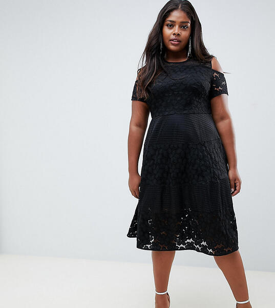 Короткое приталенное платье с кружевом Lovedrobe - Черный 1302946