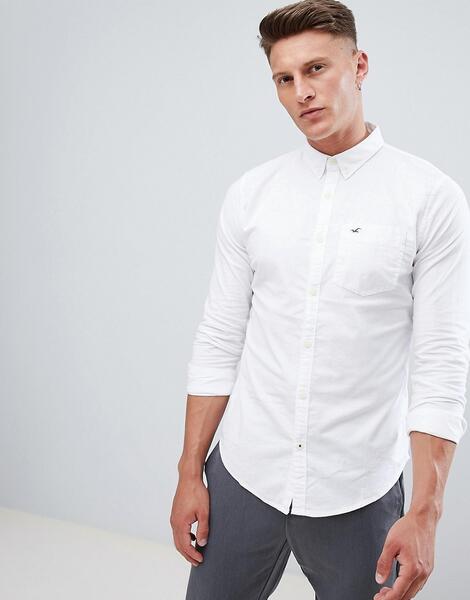 Белая приталенная оксфордская рубашка с воротником на пуговицах Hollis Hollister 1298812