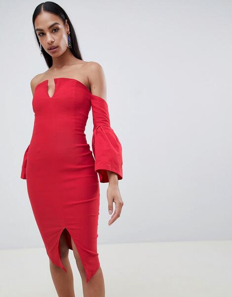 Платье-футляр с разрезом и рукавами клеш Vesper - Красный 1335105