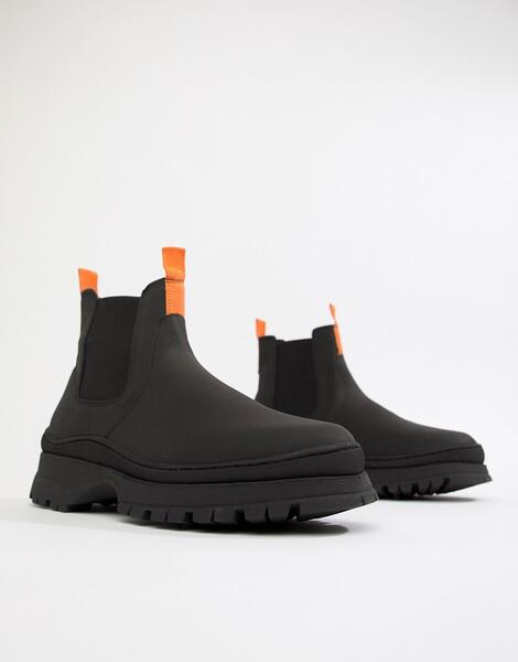 Черные кожаные ботинки челси на массивной подошве ASOS DESIGN - Черный 1320962