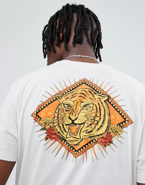 Свободная футболка с принтом тигра на спине ASOS DESIGN - Бежевый 1310437