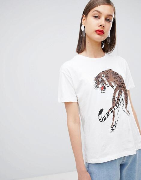 Свободная футболка с тигром Moss Copenhagen - Белый 1296721