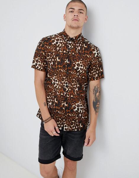 Коричневая рубашка классического кроя с леопардовым принтом ASOS DESIG ASOS DESIGN 1288465