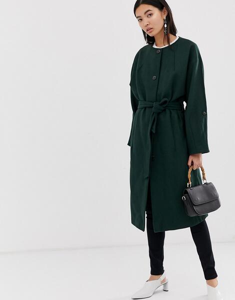 Пальто без воротника с добавлением шерсти Selected Femme - Зеленый 1247590
