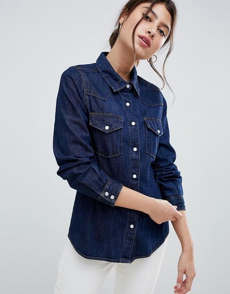 Приталенная джинсовая рубашка цвета индиго в стиле вестерн ASOS DESIGN 1238915