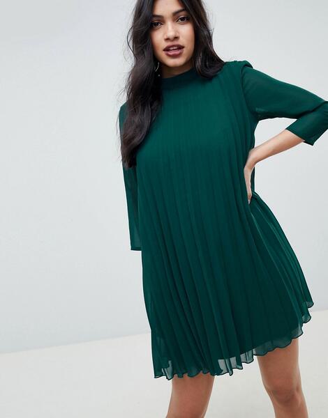 Плиссированное платье-трапеция мини ASOS DESIGN - Зеленый 1330882