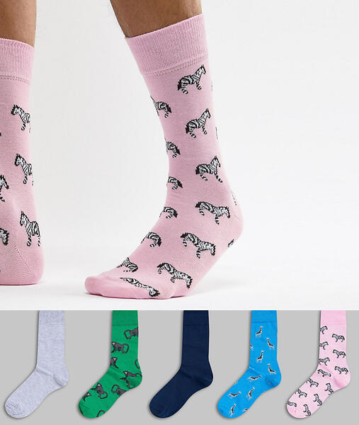 Набор из 5 пар разноцветных носков со звериным принтом River Island 1335431