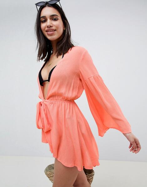 Пляжная накидка-кимоно с поясом ASOS DESIGN - Оранжевый 1280771