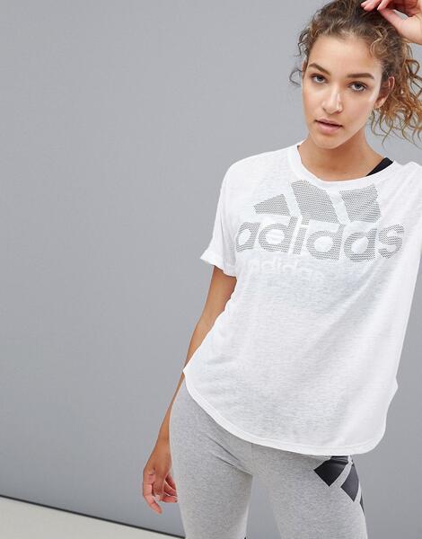 Белая спортивная футболка с логотипом adidas - Белый 1242525