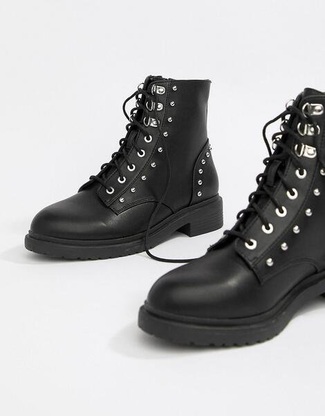 Черные ботинки на шнуровке в стиле милитари Miss Selfridge - Черный 1332092
