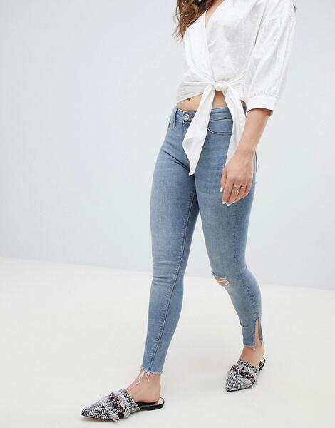 Светлые зауженные джинсы с необработанным краем River Island Molly 1335307