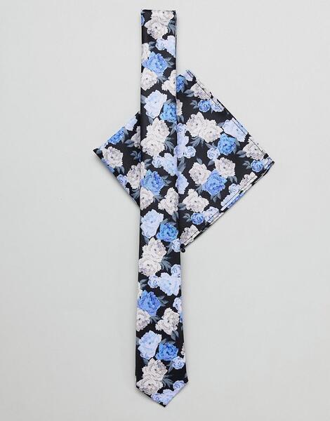 Узкий галстук с цветочным принтом и платок-паше ASOS DESIGN - Мульти 1329657