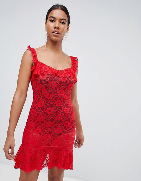 Кружевное платье мини с оборками Missguided - Красный 1286190