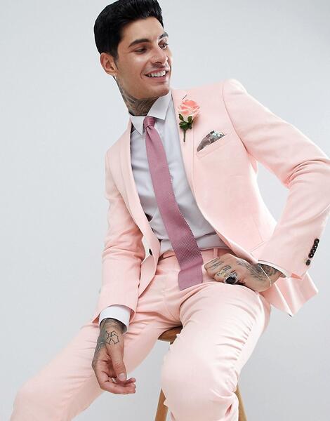 Розовый супероблегающий пиджак с добавлением льна Twisted Tailor Weddi 1225923