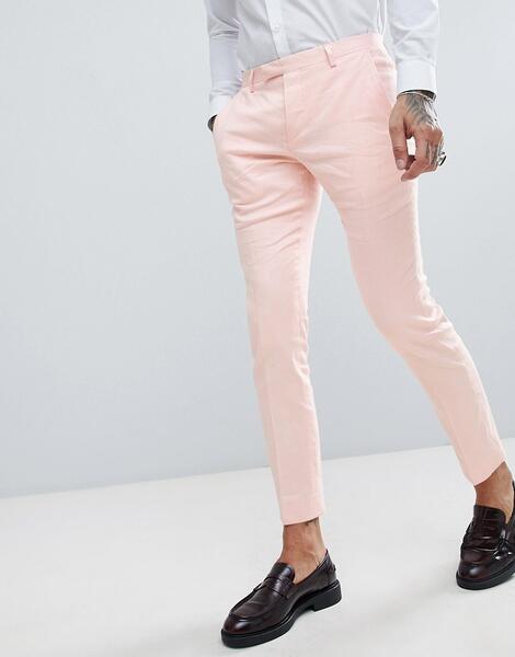 Розовые супероблегающие брюки с добавлением льна Twisted Tailor weddin 1225924