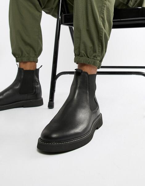 Черные кожаные ботинки челси на толстой подошве ASOS DESIGN - Черный 1320954