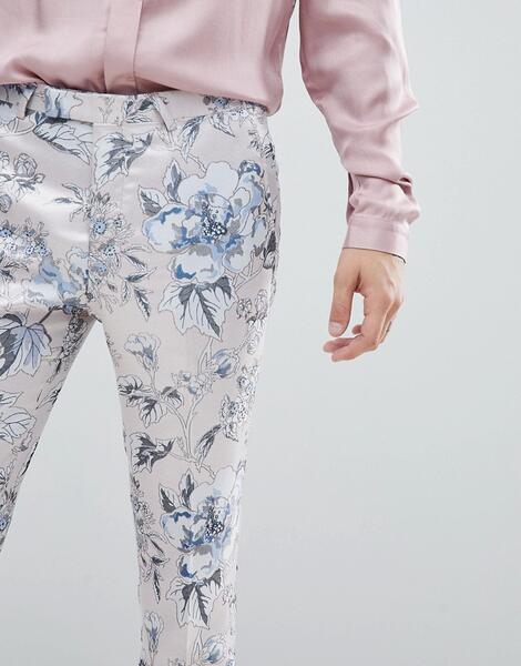 Розовые супероблегающие брюки с цветочным принтом Twisted Tailor 1225958