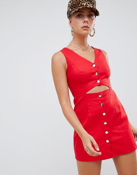 Платье мини на пуговицах с вырезом Missguided - Красный 1324952