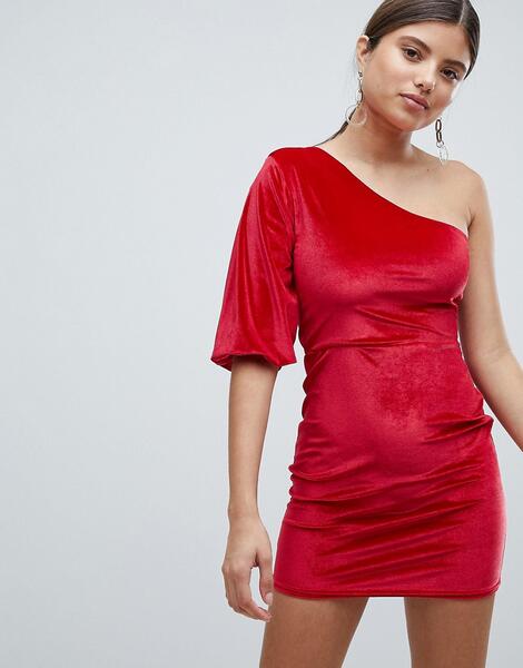 Бархатное платье на одно плечо Missguided - Красный 1286096