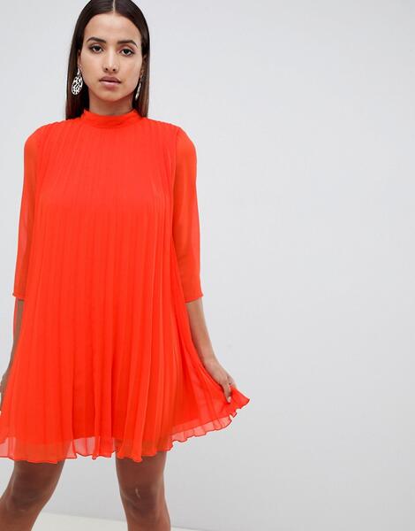 Плиссированное платье-трапеция мини ASOS DESIGN - Оранжевый 1307446