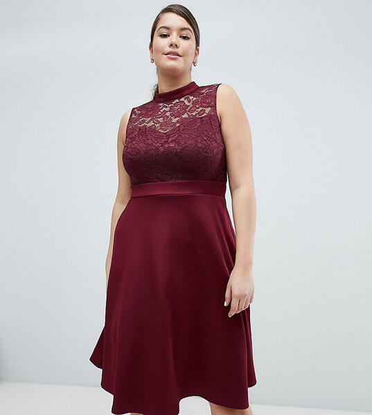 Кружевное короткое приталенное платье 2-в-1 AX Paris Plus - Красный 1298134