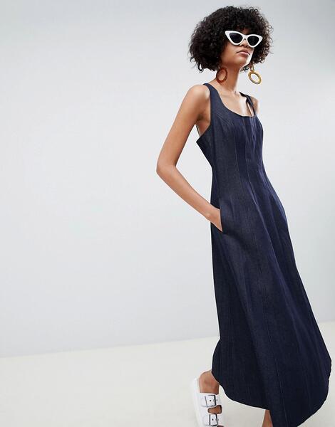 Джинсовое платье миди цвета индиго ASOS DESIGN - Синий 1286121